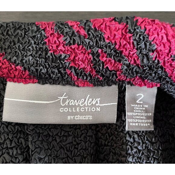 Travelers Collection By Chico's Womens Size 2 US Size 12 Black Red Jacket Button - Picture 3 of 5